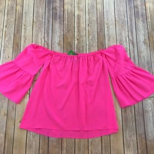 LILLY PULITZER Sanilla Silk Off The Shoulder Top